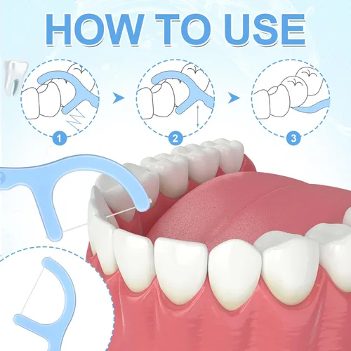 Vista 4 de Dandat 2000 piezas de púas de hilo dental a granel de alta dureza, limpios, hilo dental para limpieza de dientes, limpieza familiar, espacio Azul