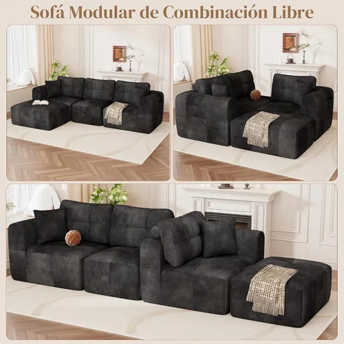 Vista 6 de Squireewo Sofá seccional modular de 110" con asiento profundo, sofá en forma de L sin costuras tapizado en forma de nube con otomano convertible