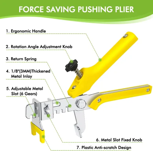 Vista 4 de Sistema de nivelación de azulejos de 1/8 pulgadas, 600 clips espaciadores niveladores de azulejos+200 cuñas reutilizables+1 alicates de azulejos