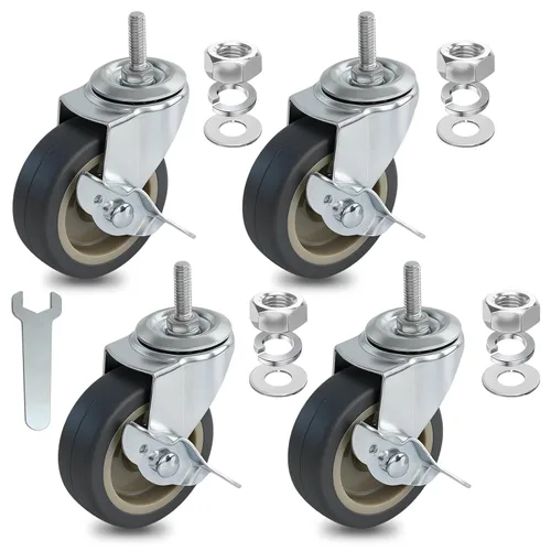 Vista 9 de AAGUT Ruedas de alta resistencia TPR de 3 pulgadas, ruedas de vástago roscado de 3/8 pulgadas, 16 x 1, reemplazo giratorio de bloqueo para muebles