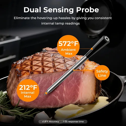 Vista 2 de BlueSwan Termómetro digital inalámbrico inteligente Bluetooth para carne de 820 pies, termómetro de alimentos con aplicación para parrilla