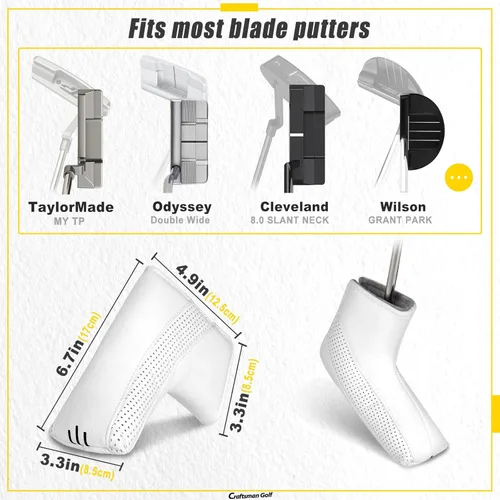 Vista 3 de Craftsman Golf Funda para cabeza de palo de golf con diseño de calavera y esqueleto blanco para madera e híbridos y cubierta de putter de hoja