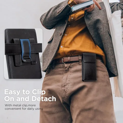 Vista 3 de Funda con clip para cinturón para iPhone 17, 17 Pro, 16, 16 Pro, 15, 15 Pro, 14, 14 Pro, 13, 13 Pro, 12, Galaxy S25, S24, S23, Funda de cuero