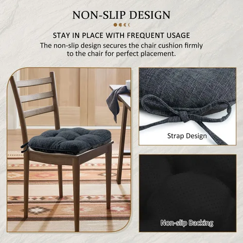 Vista 3 de LOVTEX Paquete de 4 cojines para sillas de comedor, almohadillas antideslizantes de espuma viscoelástica con lazos, cojines para sillas de cocina