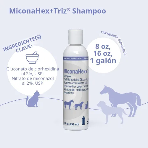 Vista 2 de Champú MiconaHex+Triz para perros, gatos y caballos, 8 oz