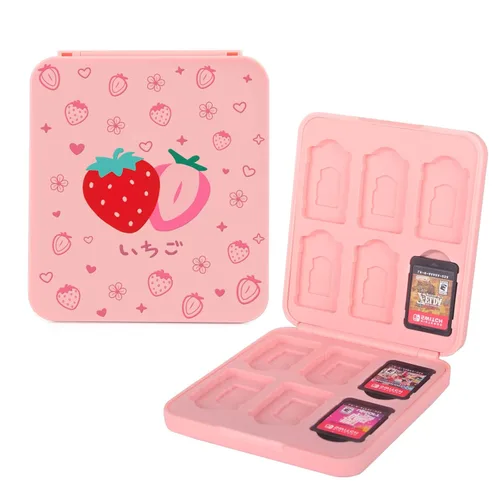 TIKOdirect Game Card Case for SwitchSD Cards, Newest Portable Case Storage 12 Game Cards Holders Pretty Cute Hard Shell with Magenic Closure, Pink