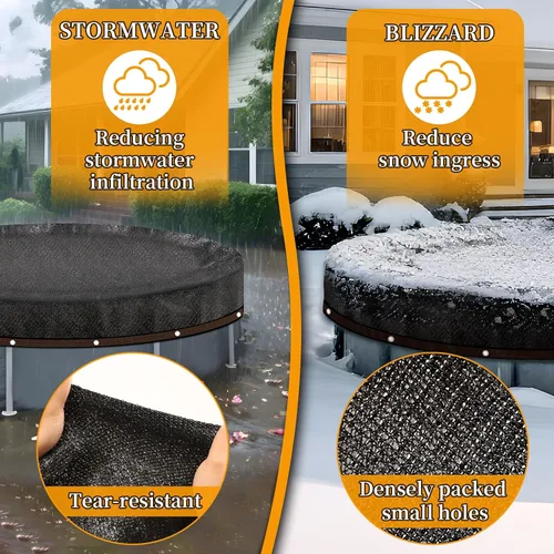 Vista 5 de Red de hojas redondas de 18 pies para piscinas sobre el suelo, cubierta de malla para atrapar hojas, lona de malla con ojales, red resistente