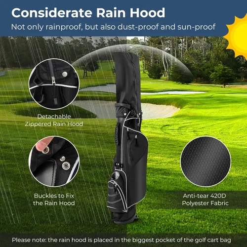 Vista 5 de Bolsa de golf portátil para palos de golf con 4 divisores de direcciones, 4 bolsillos, correas de hombro ajustables, bolsa de golf para lápices