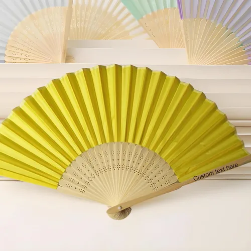 Vista 11 de Ventilador de seda plegable personalizado, abanicos de bambú personalizados para invitados de boda, despedida de soltera, baile, fiesta, decoración