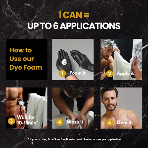 Vista 8 de True Sons Espuma de Tinte para el Cabello para Hombres - Aspecto Natural - Sin Esfuerzo, Kit de Tinte Multiusos con Aplicador de Refuerzo