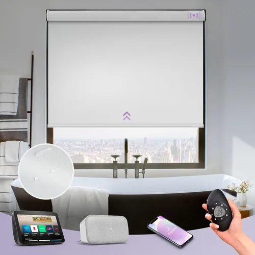Vista 20 de Graywind Persianas enrollables motorizadas 100% opacas compatibles con Alexa Google, de vinilo, impermeables, inalámbricas, control remoto