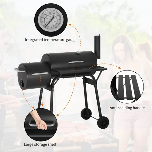 Vista 4 de Parrillas de carbón para exteriores, parrilla portátil para barbacoa con ruedas y cubierta, parrilla de cocina resistente con caja de fuego lateral