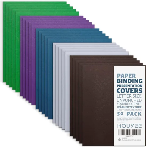 Vista 9 de HOUYEE Paquete de 100 fundas de encuadernación de papel con textura de cuero de 12 mil, 90 libras, cubiertas de presentación de encuadernación, 8.5