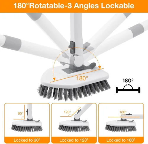 Vista 3 de Cepillo de limpieza 4 en 1, cepillo de limpieza para bañera y azulejos con mango largo, cepillo de lechada, cerdas rígidas, esponja para fregar