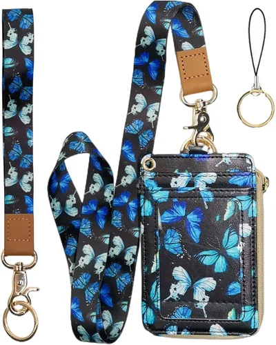 Vista 24 de bolimoss Cordón con cartera, funda de identificación con cremallera y cordón, soporte para credencial, cartera con cordón para mujer, cartera