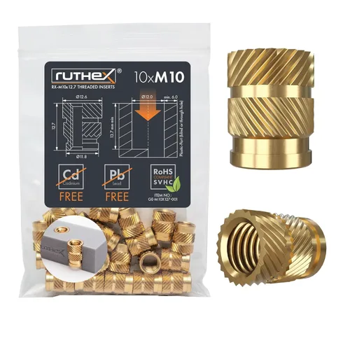 Vista 14 de ruthex Insertos roscados de 1/4 de pulgada – 20 piezas RX-1/4"-20x12.7 Insertos de latón para piezas de plástico – Tuercas moleteadas en pulgadas