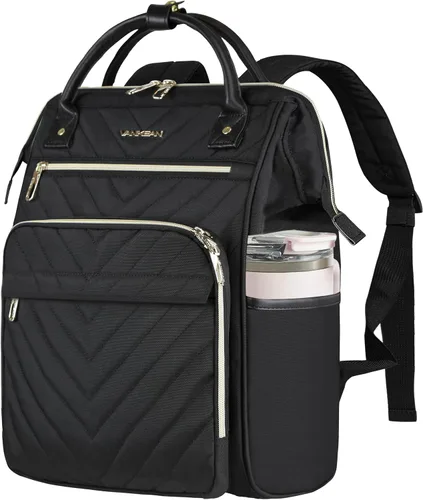 VANKEAN Mochila para laptop de 17 pulgadas para mujer, bolsa de trabajo de computadora de moda, mochila impermeable de gran capacidad, mochila negro
