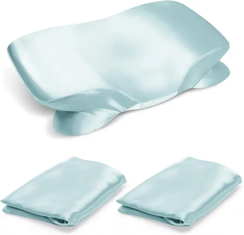 Vista 7 de Paquete de 2 fundas de almohada de satén para almohada cervical Zelimun de contorno, funda de almohada suave con cremallera (negro)