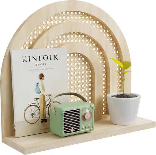 Estante de ratán natural, estante colgante tejido hecho a mano para almacenamiento y decoración, rústico rústico bohemio para niños, dormitorio,