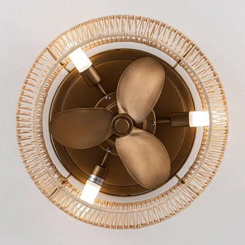Vista 8 de Ventiladores de techo con luces de montaje empotrado, de 20 pulgadas, con lámpara de madera estilo Bohemia con cuentas, control remoto y aplicación