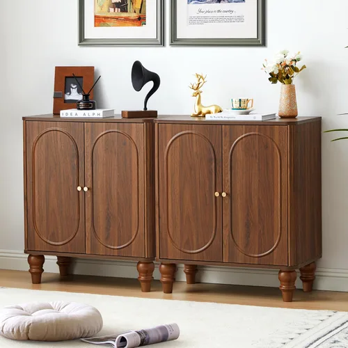 Vista 9 de ORRD Gabinete de Almacenamiento Acanalado, Aparador Moderno Credenza de Madera con Acento Buffet, Juego de 2 con Estantes Ajustables y Patas