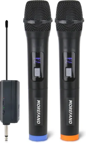 Vista 12 de Sistema de micrófono inalámbrico, micrófonos cardioides de mano duales con DSP, pantalla LCD, 2.4 GHz, para karaoke, sistema de audio, micrófono