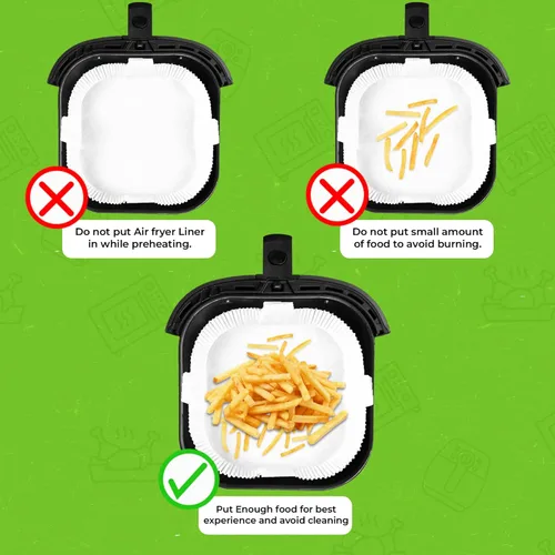 Vista 6 de Forros de papel desechables para freidora de aire, 100 piezas de papel de cocina de pergamino blanco de 7.9 pulgadas, apto para cestas grandes