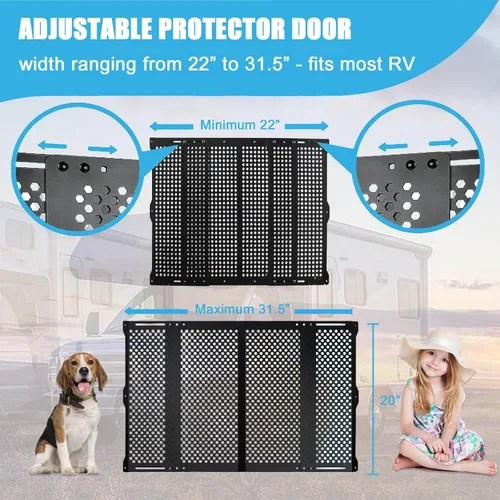 Vista 3 de Protector de Puerta con Malla de RV para Perros, Protectores de Rejilla de Entrada de RV de Aleación de Aluminio Ajustables, Accesorios de Defensa