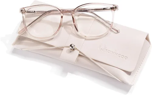 Vista 10 de FONHCOO - Lentes con bloqueo de luz azul de moda, redondos, TR90, transparentes, gafas anti UV para computadora para mujeres y hombres