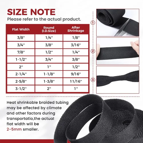 Vista 3 de Funda Termorretráctil para Cables 2:1 Manga de Cable Trenzada Retráctil de 1-1/8 Pulgadas ID-46ft Protección contra la Abrasión Tela Flexible