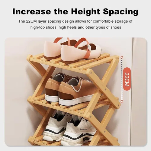 Vista 5 de Zapatero de madera plegable libre zapatos organizador estante para entrada