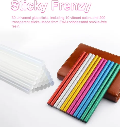 Vista 6 de Pistola de pegamento caliente inalámbrica, dispensación automática de 15 segundos, pistola de pegamento rápida para manualidades con 30 piezas