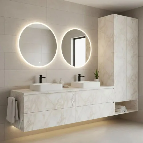 Vista 5 de ROSEROSA Película arquitectónica de mármol sintético brillante para despegar y pegar, película de vinilo autoadhesiva, envoltura de puerta