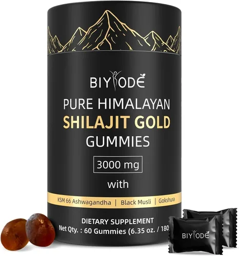 Gomas de Shilajit BIYODE: Shilajit puro del Himalaya rico en Ashwagandha, Gaulshura, ácido fúlvico, 85 micronutrientes, adecuado para hombres y
