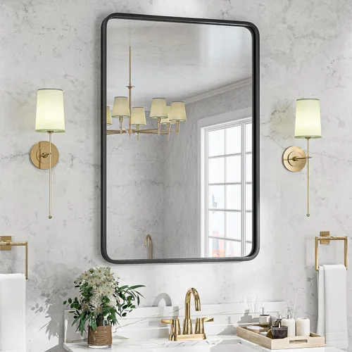Vista 9 de ZENY Espejo de baño con marco de metal negro para pared, espejo rectangular de montaje en pared de 22 x 30 pulgadas, espejo de tocador, espejo