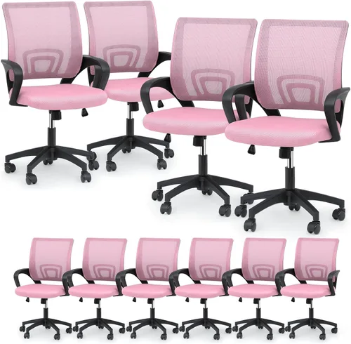 Vista 10 de Magshion Juego de 2 sillas ergonómicas de oficina, silla de escritorio de malla con respaldo medio, silla giratoria ajustable para computadora