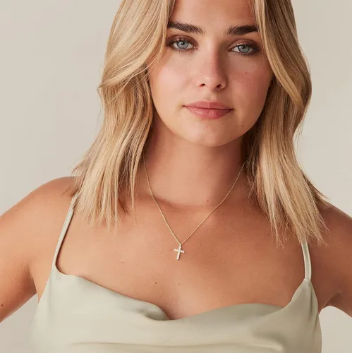 Vista 2 de PAVOI Collar de cruz chapado en oro de 14 quilates para mujer Colgante de cruz Collares de oro para mujer Circonia cúbica
