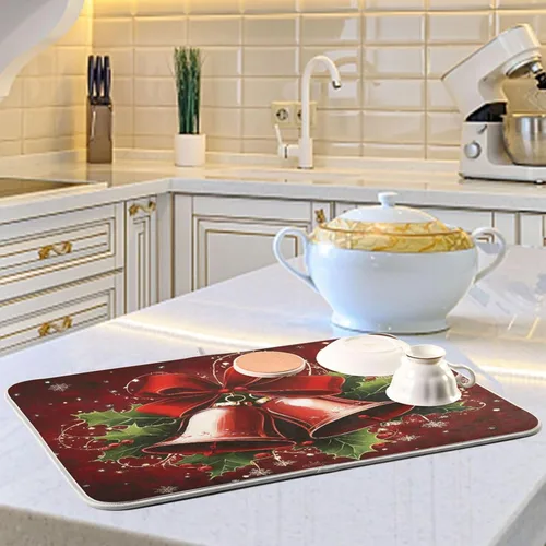 Vista 48 de Tapete de secado de platos de gnomos del día de San Patricio para encimera de cocina, tréboles, tapete de secado de microfibra, absorbente