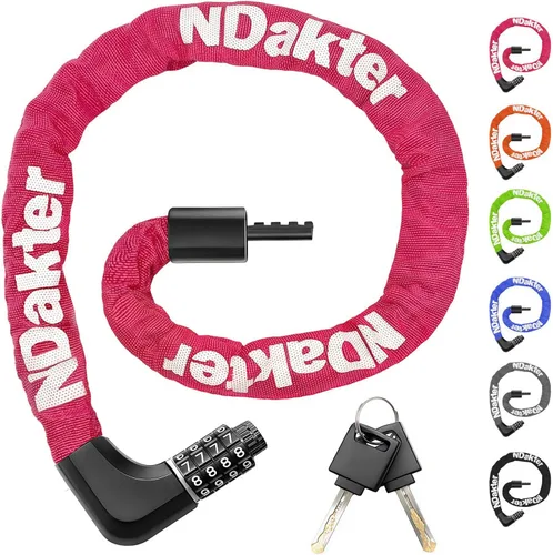 Vista 12 de NDakter Cerradura de cadena para bicicleta mejorada con combinación de 4 dígitos y 2 llaves, 1.64/2.3/3.2/4.28 pies, cerradura antirrobo
