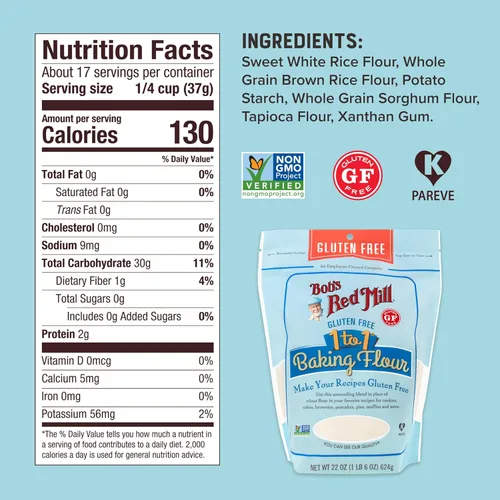 Vista 11 de Bob's Red Mill Harina para hornear 1 a 1 sin gluten, 22 onzas (paquete de 1), sin OMG, vegano, kosher
