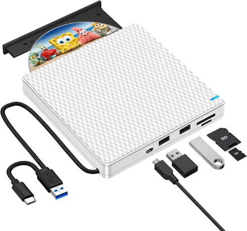 Vista 9 de Guamar Unidad externa de CD y DVD: Grabador de CD USB-C Reproductor de DVD portátil Lector de discos para PC portátil MacBook Mac Windows 11/10