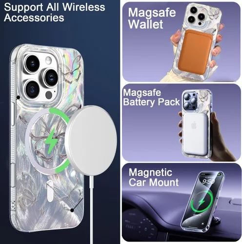 Vista 290 de I-MGAE-IN-AR - Funda diseñada para iPhone 12 y 12 Pro, diseño de mariposa plateada brillante, funda protectora de poliuretano termoplástico, suave