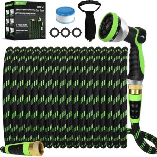 Garden Hose Non-Expanding 100ft, Flexible Water Hose with 10 Function Spray Nozzle, Lightweight, Kink Free,Leak Proof Water Hose for Outdoor,Yard,