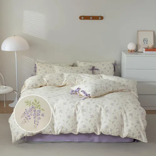 Vista 256 de mixinni Juego de funda de edredón de algodón floral para niñas y adolescentes, con lazos de cremallera, fácil cuidado, ultra suave y transpirable