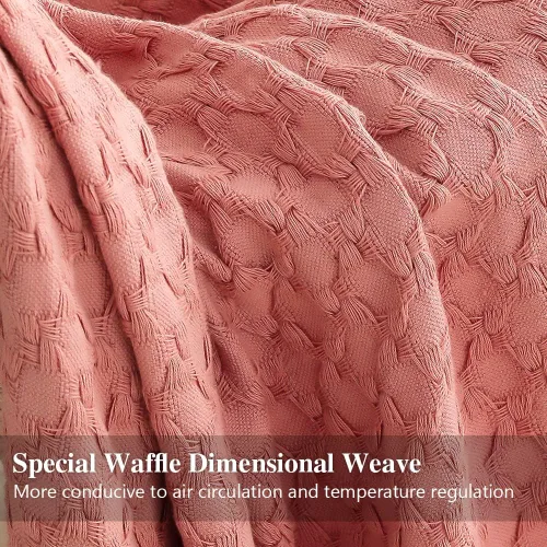 Vista 3 de Simple&Opulence Manta 100% algodón para sofá, cama, manta de punto gofre con borlas, suave, ligera, prelavada, transpirable, cómoda, decoración
