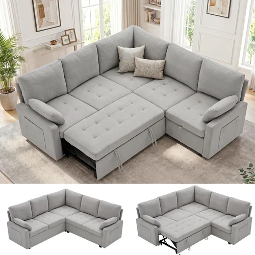 Vista 11 de Huatean Home Sofá extraíble de 82 pulgadas con almacenamiento, sofá cama, sofás modulares en forma de L de 5 asientos para sala de estar, felpilla