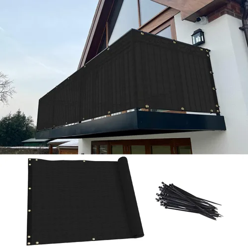 TANG Valla de privacidad de balcón de 0 2.5 x 10 pies para barandilla de cubierta de apartamento, bloque resistente de 200 GSM, cubierta de cercado