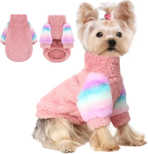 Vista 16 de Suéteres para perros pequeños, hembra, perro macho, suéter, ropa de invierno de forro polar suave para mascotas, niños y niñas, sudaderas mullidas