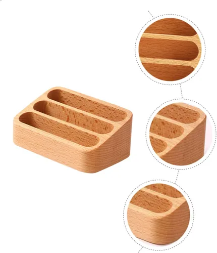 Vista 7 de Zerodeko Soporte de tarjeta de visita de madera de 3 rejillas Soporte para tarjetas comerciales para oficina