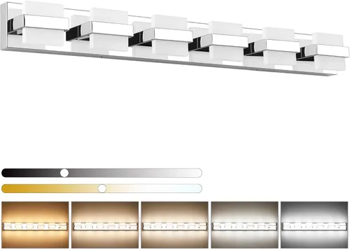 Vista 9 de SOLFART 6 luces ajustables negras para tocador de baño, modernas lámparas LED de tocador, accesorios de iluminación de baño para espejo de 41